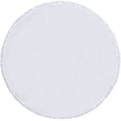 Round white microfiber beach towel with a vibrant blue and purple feather print and white fringe trim. - Image 10