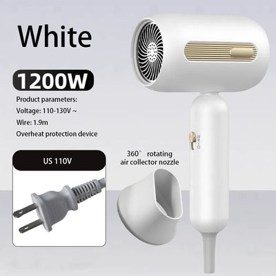 Beige 1200W hair dryer with a minimalist design, featuring a 360-degree rotating air collector nozzle and a US 110V plug. - Image 13