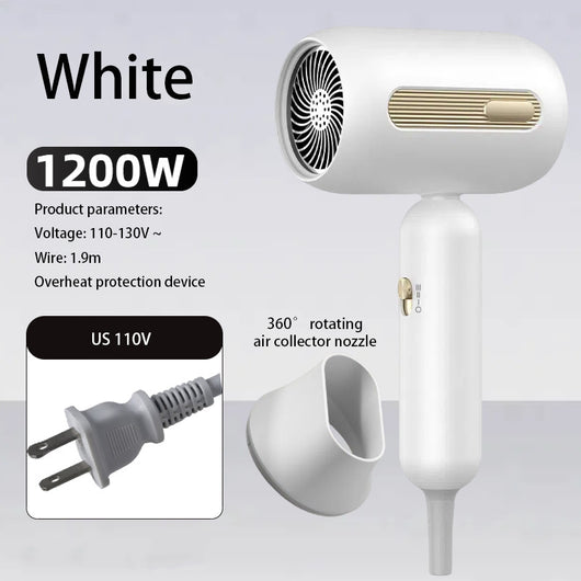 Beige 1200W hair dryer with a minimalist design, featuring a 360-degree rotating air collector nozzle and a US 110V plug. - Image 13