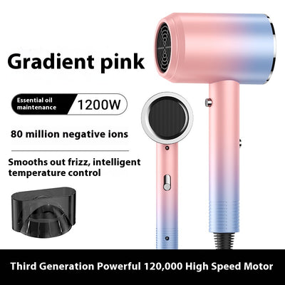 Green electric hair dryer with gold accents, 1200W, negative ion technology, and intelligent temperature control. - Image 6