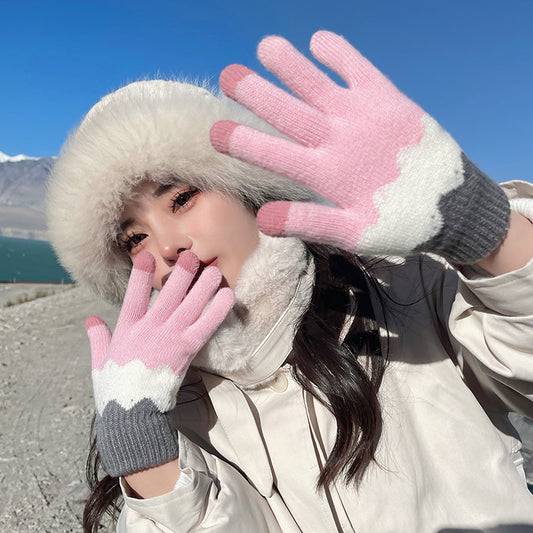 Guantes Tejidos de Invierno con Contraste de Colores y Forro Polar para Mujer - Image 2