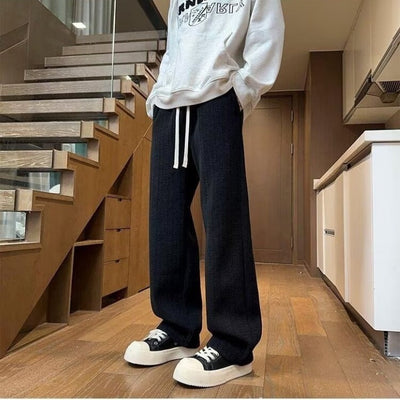 Pantalones Anchos Negros con Rayas Trigo para Otoño-Invierno - Image 4