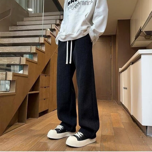 Pantalones Anchos Negros con Rayas Trigo para Otoño-Invierno - Image 4