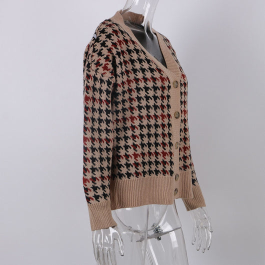 Suéter Suelto Estampado Pata de Gallo para Mujer - Image 7