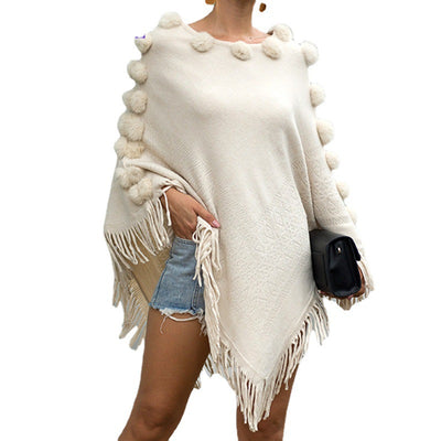 Suéter Tipo Poncho con Borlas y Cuello Redondo para Mujer - Image 9