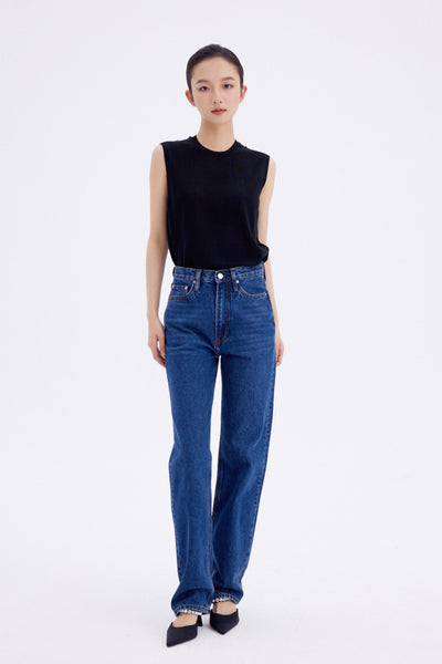 Jeans Rectos Azul Oscuro para Mujer - Estilo Simple y Versátil - Image 18