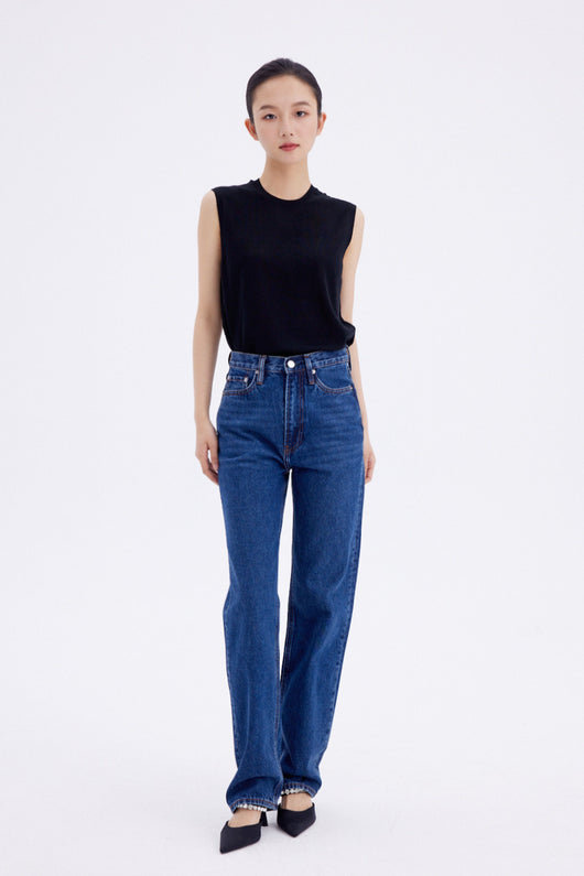 Jeans Rectos Azul Oscuro para Mujer - Estilo Simple y Versátil - Image 18