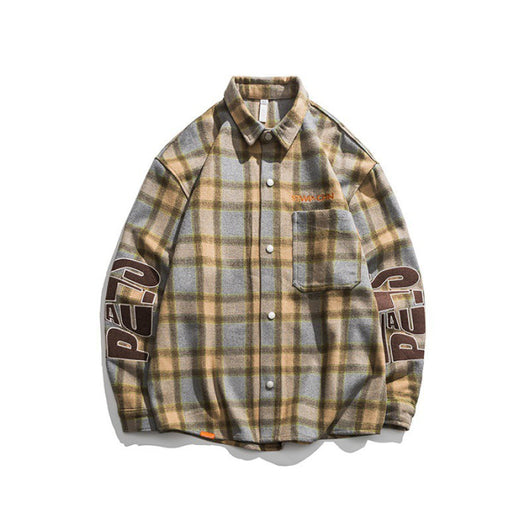 Camisa Abrigo Cuadros con Bordado y Combinación de Colores - Image 13