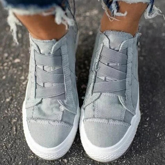 Zapatos de Lona con Elástico y Tacón Plano