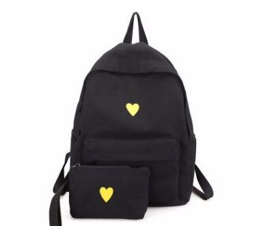 Mochila Escolar Estilo Coreano con Corazón Amarillo - Backpack Universitario para Laptop