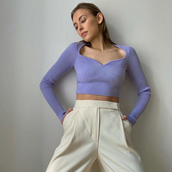 Suéter Base de Lana con Escote en V y Detalle Corazón Durazno