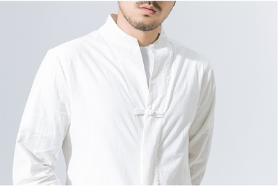 Camisa Manga Larga de Algodón Lino para Hombre con Botones Disco - Image 12