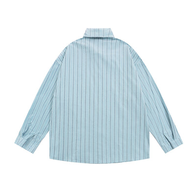 Camisa Casual de Rayas Verticales con Bordados Estilo Street American - Image 11