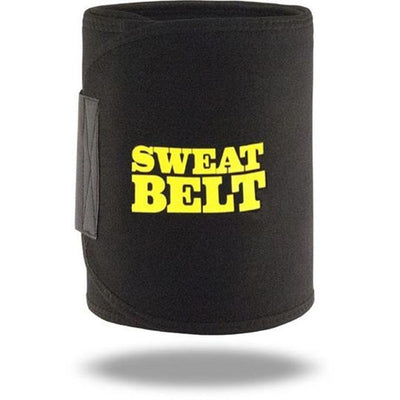 Black sweat waist belt with yellow 'SWEAT BELT' text and a hook-and-loop closure for adjustable fit. - Image 4