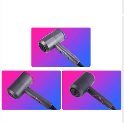 Dark grey hair dryer with pink accents and a perforated nozzle, featuring a slider switch on the handle. - Image 5