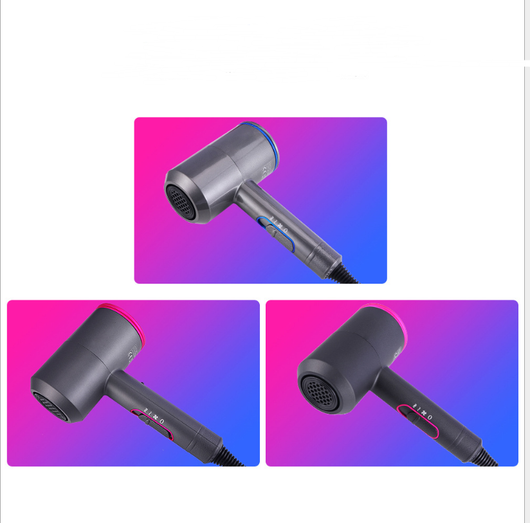 Dark grey hair dryer with pink accents and a perforated nozzle, featuring a slider switch on the handle. - Image 5