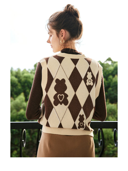 Chaleco Tejido Mujer Escote V Vestido Suéter Rombo Ajustado - Image 12