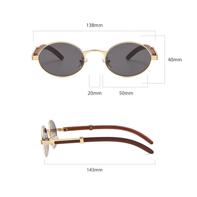 Gafas de Sol Retro Marco Redondo Pequeño con Textura Madera - Image 9