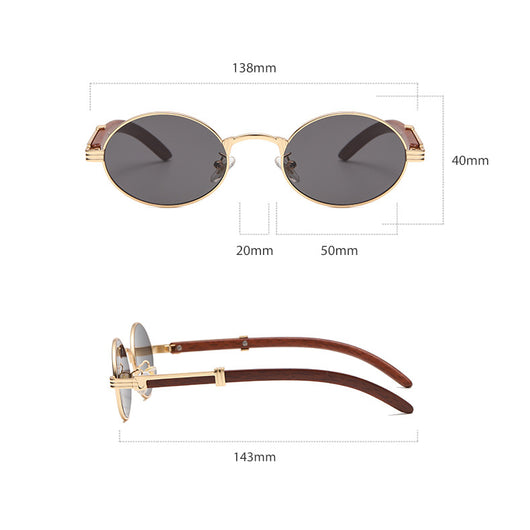 Gafas de Sol Retro Marco Redondo Pequeño con Textura Madera - Image 9