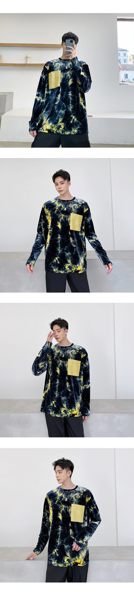 Playera Manga Larga Tie-dye Dorado en Terciopelo para Hombre - Image 7