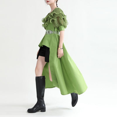 Vestido Camisero con Paneles de Gasa Plisada - Image 8