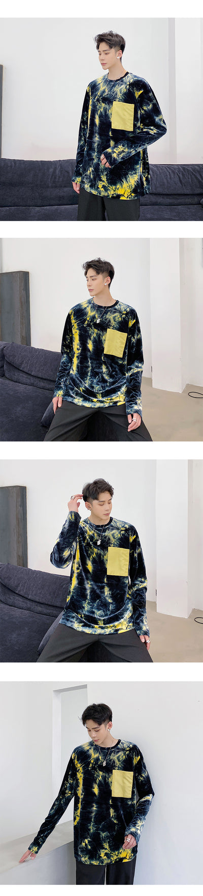 Playera Manga Larga Tie-dye Dorado en Terciopelo para Hombre - Image 8
