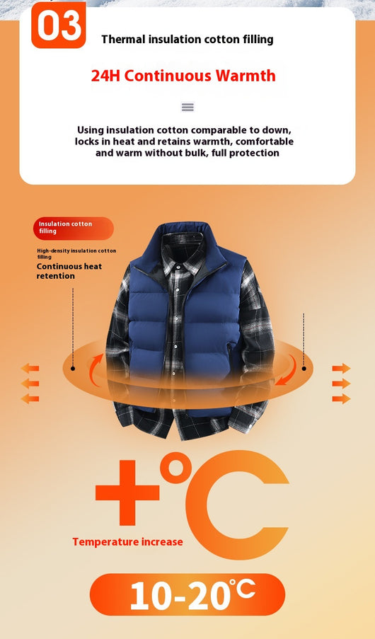 Chaleco Abrigo Suelto Cálido para Hombre Talla Grande con Cuello de Pie - Image 16