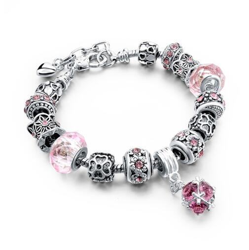 Pulseras de Cristal con Cadena Serpiente y Dijes para Mujer
