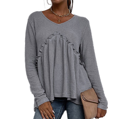 Blusa Casual Cuello Redondo Gris Manga Larga Diseño Asimétrico - Image 5