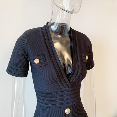Vestido Tejido Escote V Manga Corta - Image 4