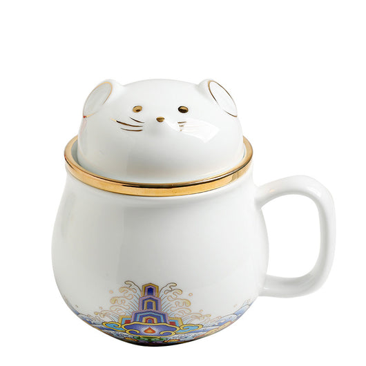 Taza de Té Cerámica Ciudad Prohibida con Tapa - Separador de Infusiones - Image 11