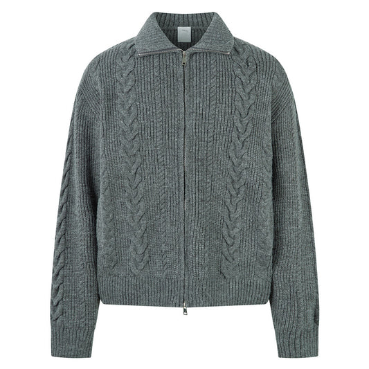 Cardigan de Punto Grueso con Cierre y Patrón Trenzado para Hombre - Image 2