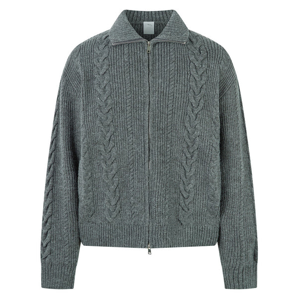 Cardigan de Punto Grueso con Cierre y Patrón Trenzado para Hombre