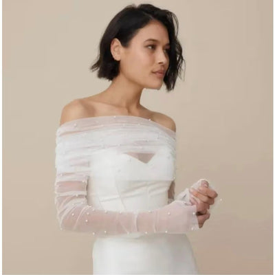 Capa Nupcial de Malla Perla Elegante y Ligera - Image 4