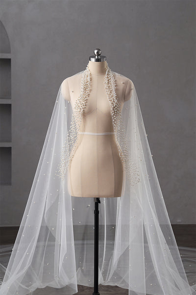Velo de Novia Catedral con Perlas - Una Capa Largo y Elegante - Image 3