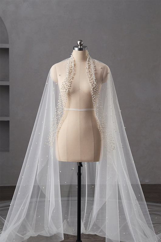 Velo de Novia Catedral con Perlas - Una Capa Largo y Elegante - Image 3