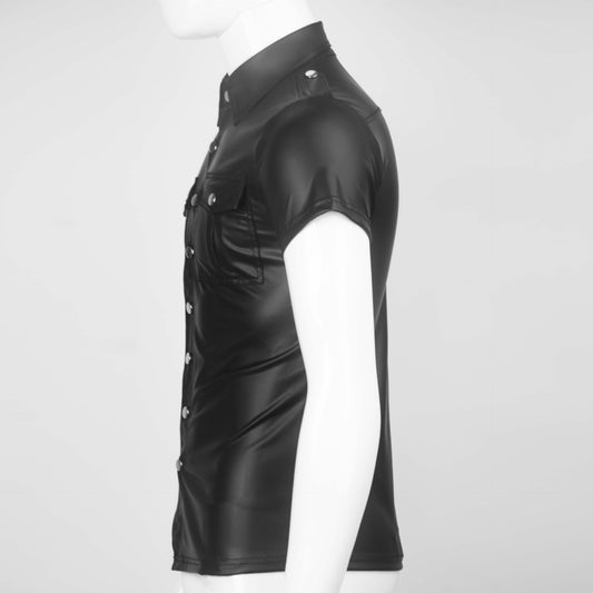 Camisa ajustada de charol con manga corta - Image 2