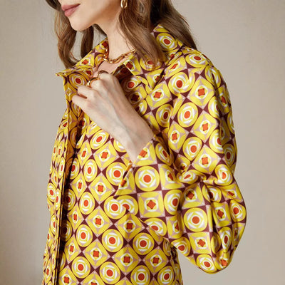 Conjunto Retro Geométrico para Mujer - Blusa y Pantalón de Manga Larga - Image 2