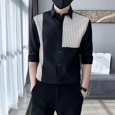 Camisa Casual Slim Fit con Parches y Rayas para Hombre - Image 2