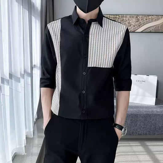 Camisa Casual Slim Fit con Parches y Rayas para Hombre - Image 2
