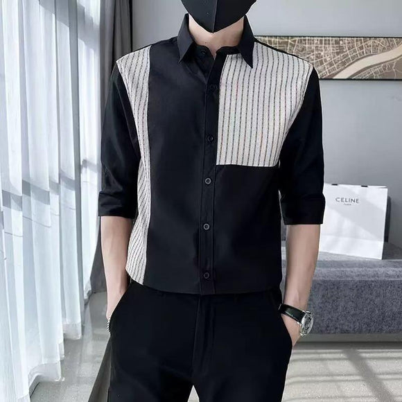 Camisa Casual Slim Fit con Parches y Rayas para Hombre