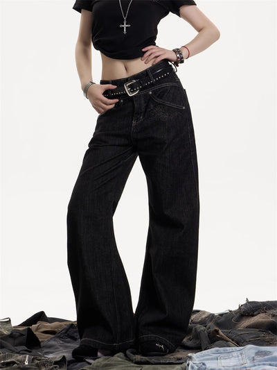 Jeans Rectos Retro Americanos Cintura Alta - Pantalones Casuales Holgados - Image 12