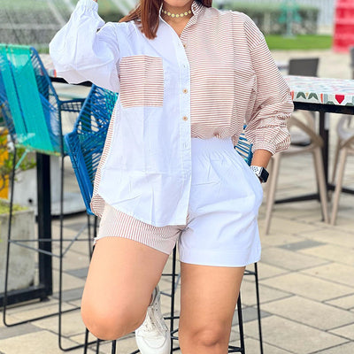 Conjunto de Blusa Rayada Suelta y Shorts Palazzo para Mujer - Image 5