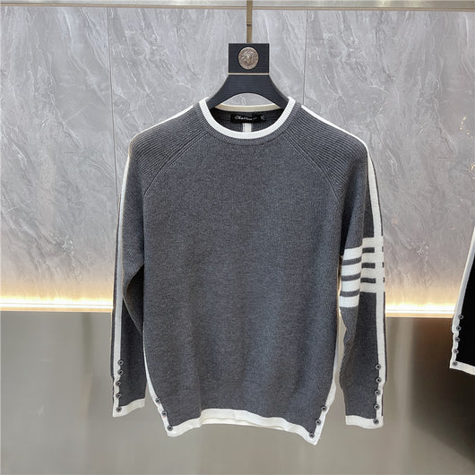Suéter de Cuello Redondo a Rayas - Pullover Versátil para Hombre Joven - Image 33