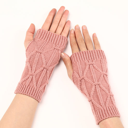 Guantes de Lana Tejida sin Dedos con Diseño Rombo para Abrigar - Image 8