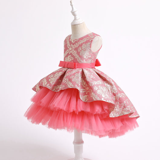 Vestido Infantil de Tul Jacquard con Pompones para Presentaciones - Image 20