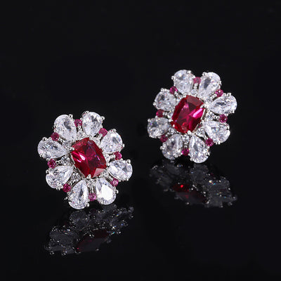 Conjunto de Joyas Plata 925 Flor Tesoro Rojo Paloma - Anillo, Aretes y Pendiente - Image 19