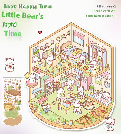 Diy Notebook Decompression Stacking Miniature Sticker set featuring a cute cartoon hot pot shop scene with animal characters. - Image 38