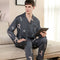 Pijama de Seda para Hombre Primavera Otoño Cardigan Estampado Manga Larga Seda Helada