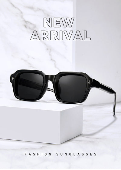 Black square-frame sunglasses with dark lenses and small silver diamond accents on the temples. - Image 24